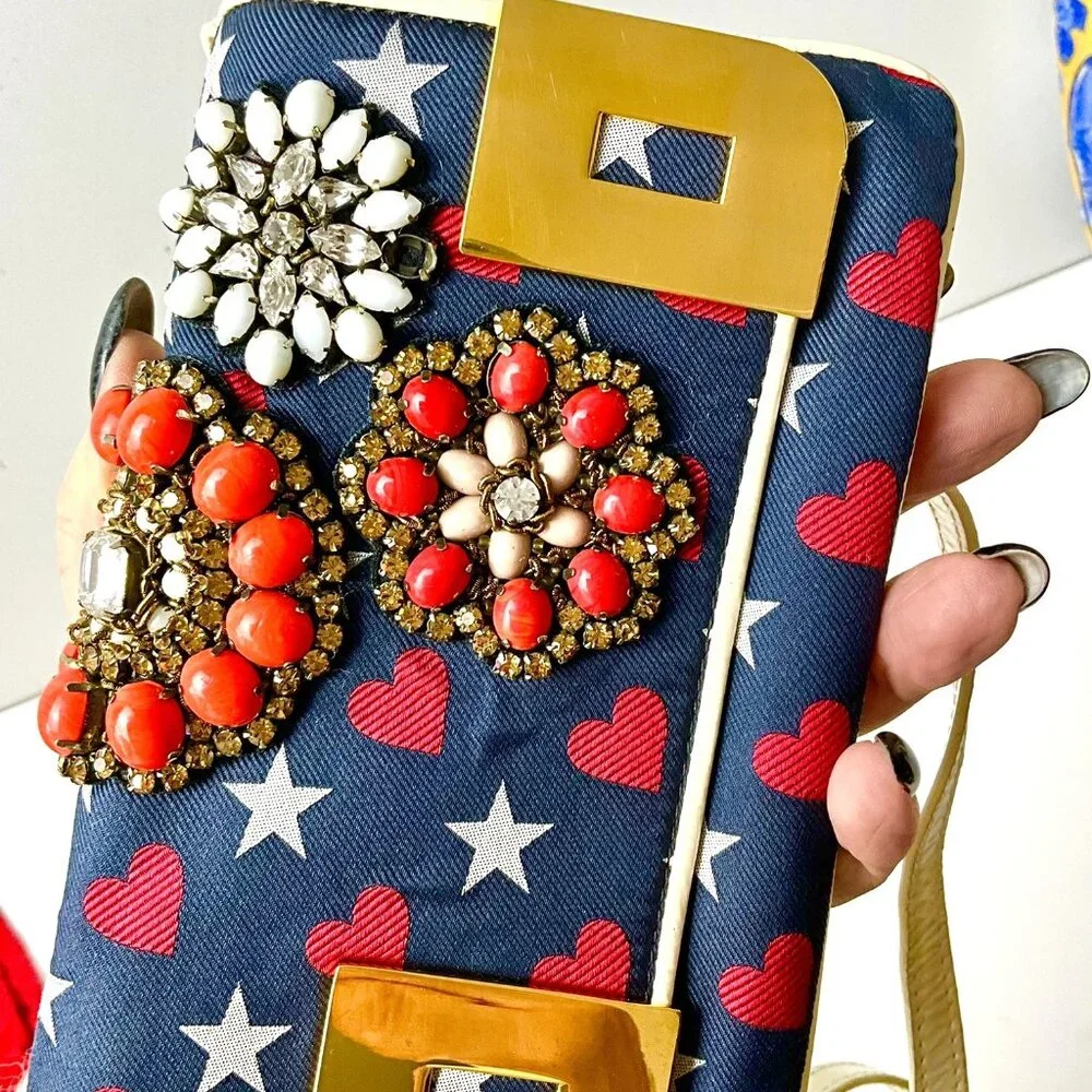 Christian Lacroix Mini Crossbody Bag Wallet Jeweled Hearts Stars Vintage Italy - Picture 3 of 10